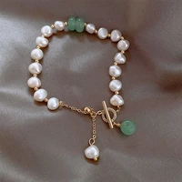 irregular white natural freshwater pearl green crystal beads charm bracelet for women wedding party bridal jewelry
