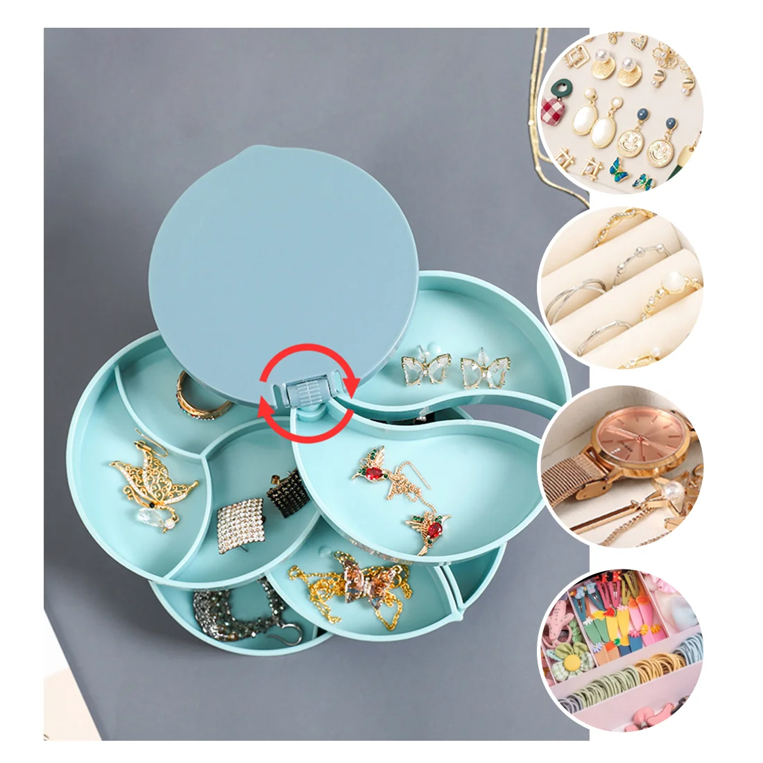 

Multi-Function Creative Jewelry Case 4 Layers Rotatable Plastic Jewelry Container Case Earrings Ring Case Jewelry Storage Case