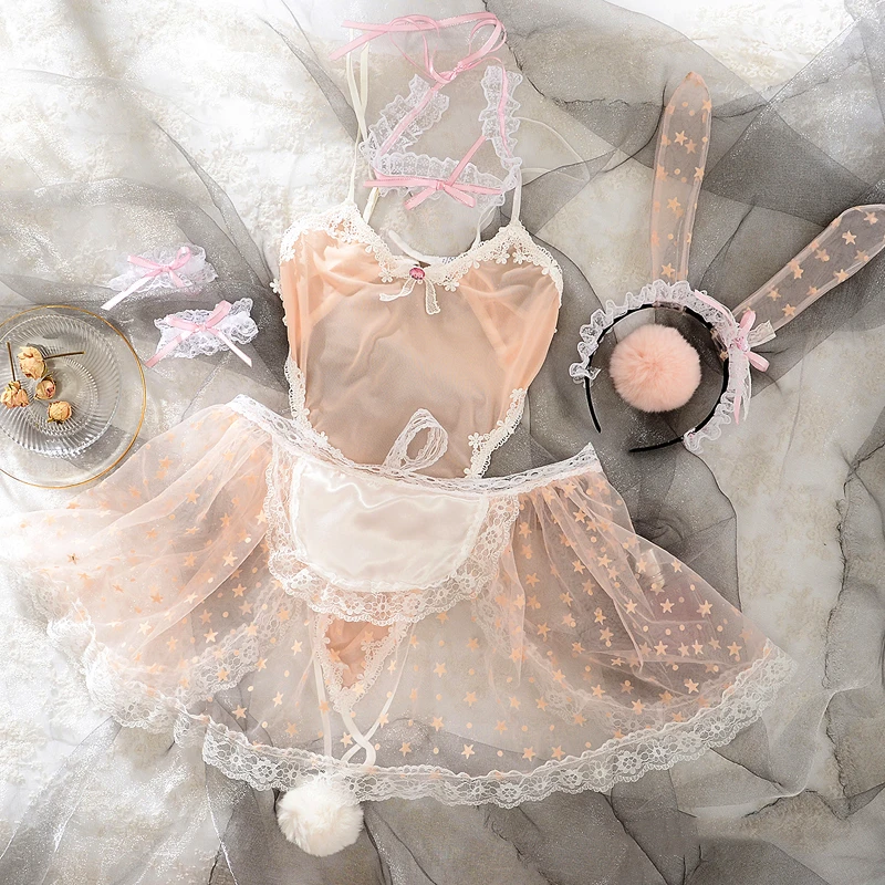 

Lace Women Rabbit Bunny Maid Love Live Cosplay Costume Party Sexy Erotic Lingerie Outfit Fancy Bodysuit Jumpsuit Babydoll