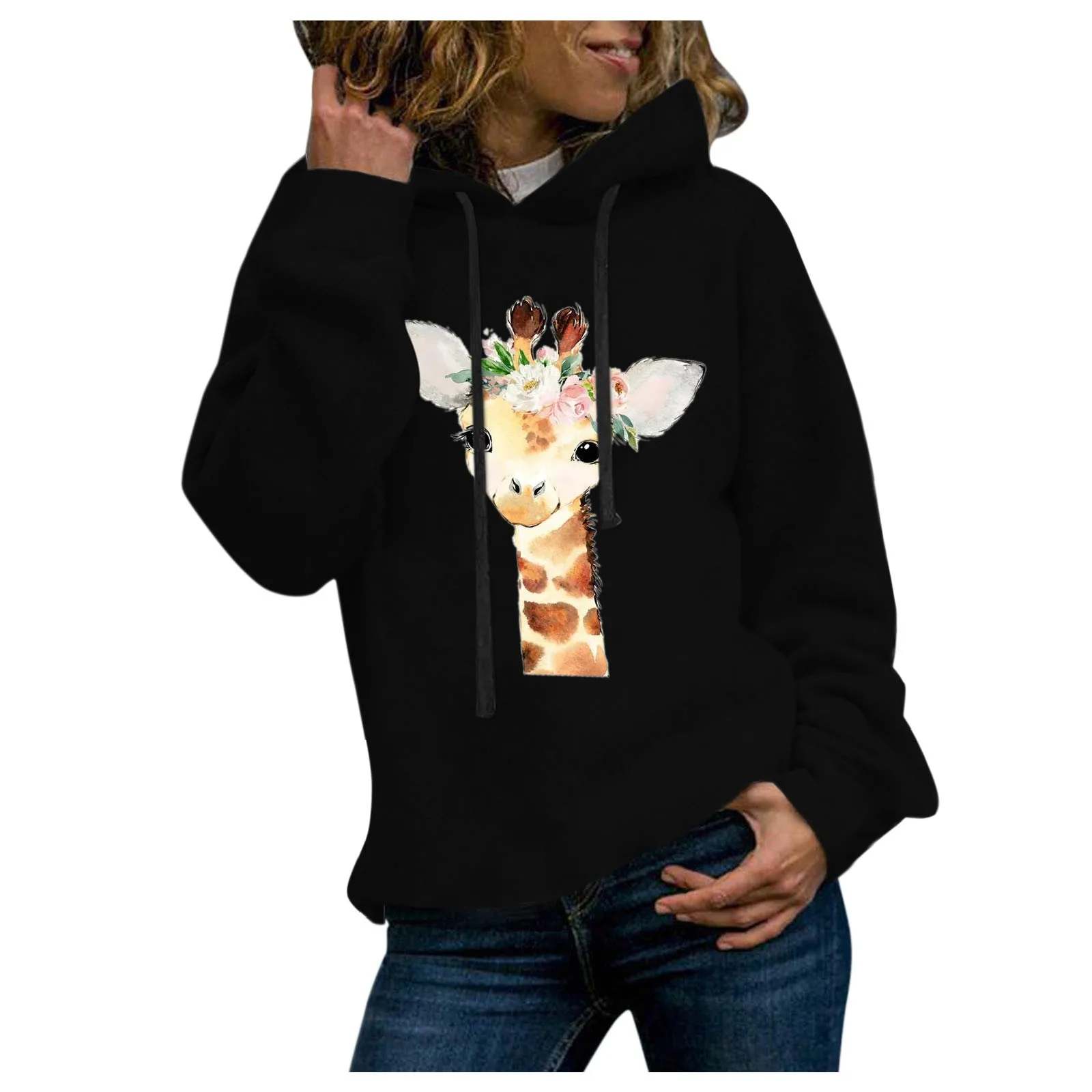 

Fashion Women's Hoodies Casual Full Sleeve Giraffe Prints Sweatshirt Tops Hoodies Pullover 2021 Autumn&Winter толстовка женская