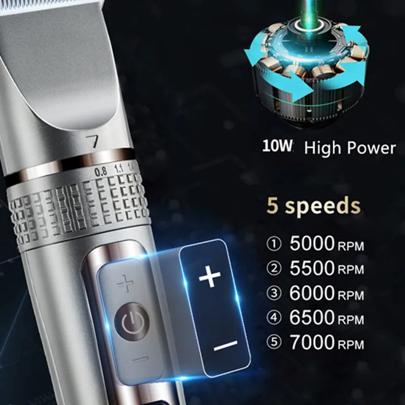 Professional Hair Clipper Rechargeable Five Gear Speed Hair Trimmers For Adult Baby LCD Cutting Machine Razor Silent Barber Base images - 6