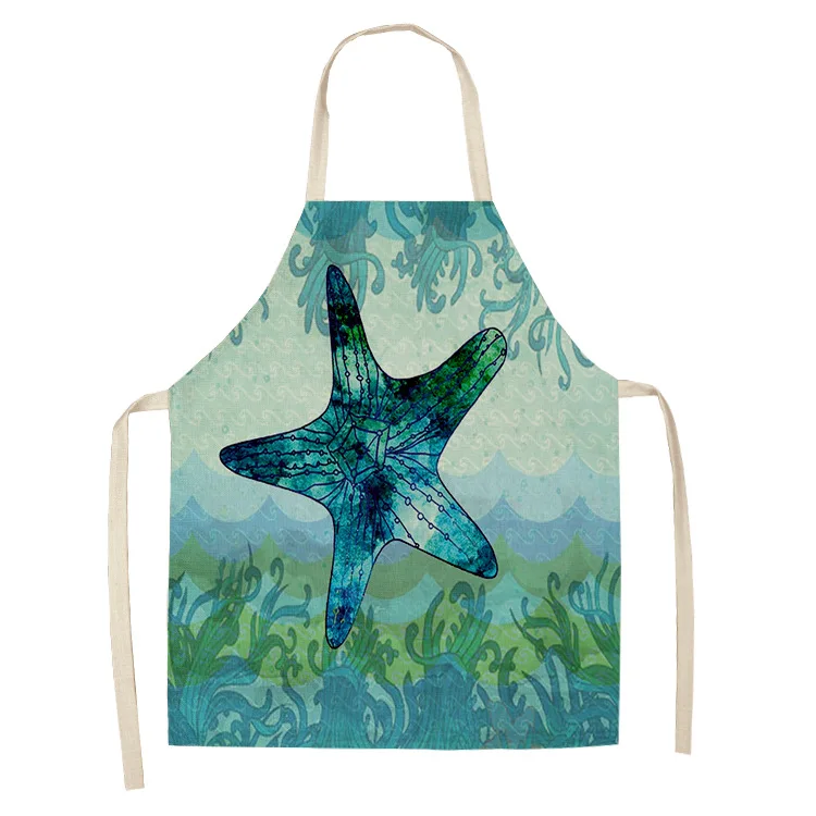 Модные Кухонные фартуки с морским животным для женщин льняные домашние готовки и