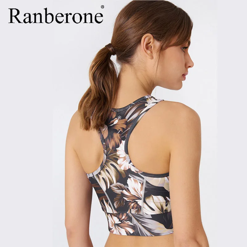 Ranberone Sport Set Women Floral Print Yoga Set Running Fitness Gym Sportswear Sleeveless Bras+Seamless Leggings Women Tracksuit