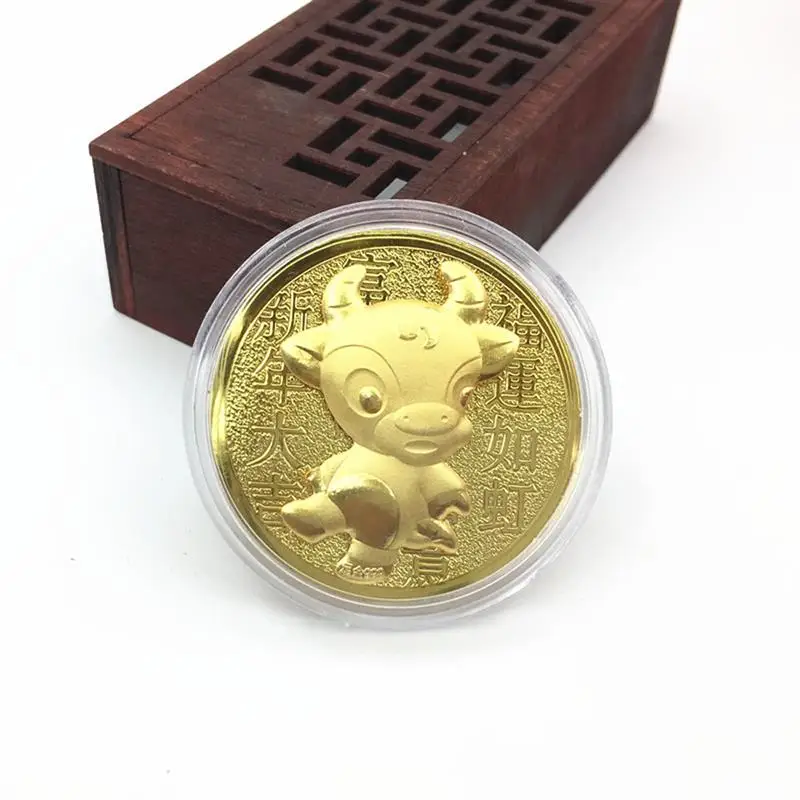

2021 Year Of The Ox Commemorative Coin Lucky China Souvenir Collectible Coin Twelve Zodiac Ox Non-Currency Coins