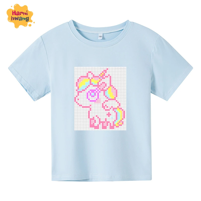 

Cartoon Unicorn Children's Cotton Multicolor T-shirt Casual Harajuku Short Sleeve Oversized T-shirt Girl Baby Top 4-14 Years Old