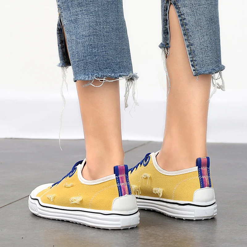 Желтая милая дешевые парусиновые туфли для женщин из канваса без шнурков дышащие