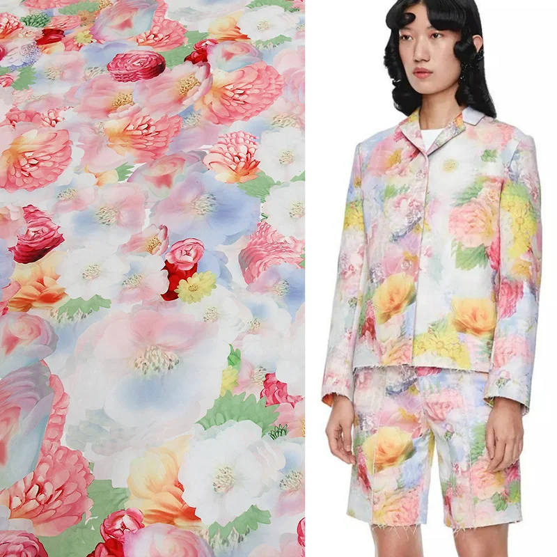 

100% Polyester Pink Watery Flower Cloth Printed Jacket Fabric Chiffon Clothing Summer Skirt Fabric Cloth by the Meter Sewing