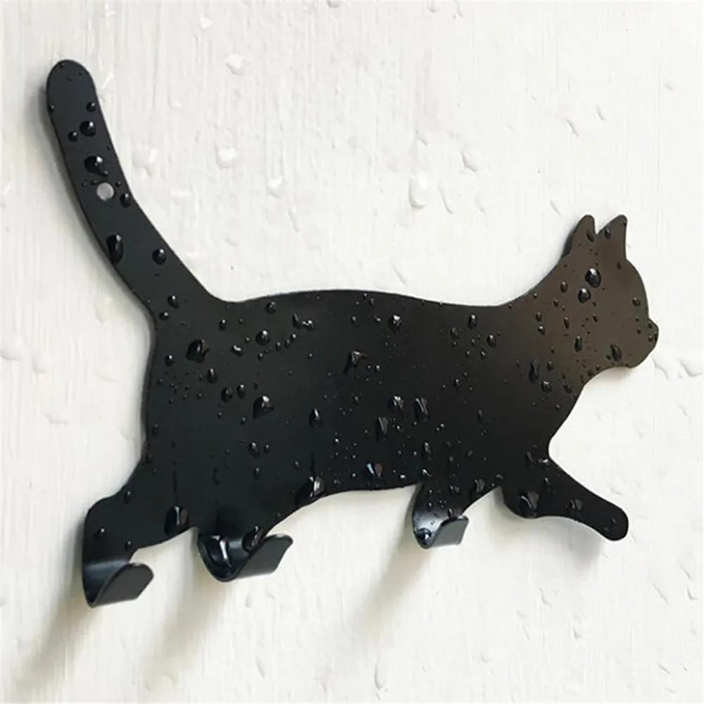 

Metal Cat Wall Door Hook Creative Walking Cat Backing Paste Seamless Hook Key Hanger Home Kitchen Decorative Holder