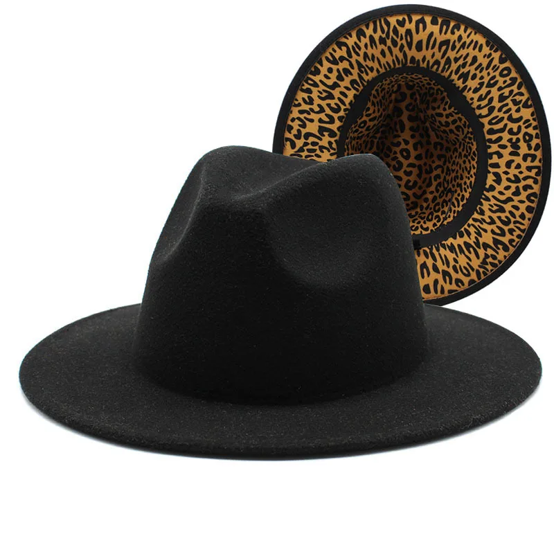 

Fedoras In Bulk Female Male Leopard Felt Fedora Hat for Women Men Wide Brim Hats Woman Man Jazz Cap Winter Caps Wholesale