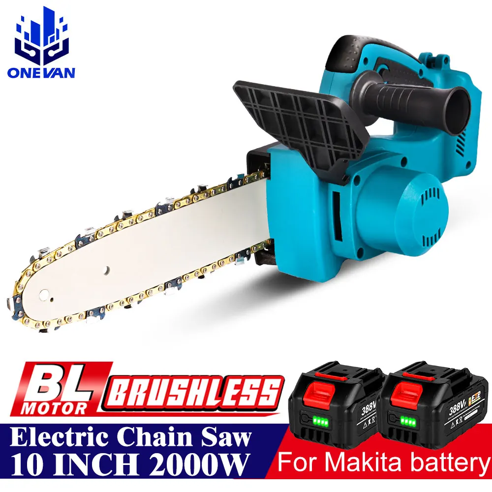 10 Inch Electric Chain Saw 2000W Cordless Garden Woodworking Power Tool Brushless Chainsaw Wood Cutter For Makita 18V Battery