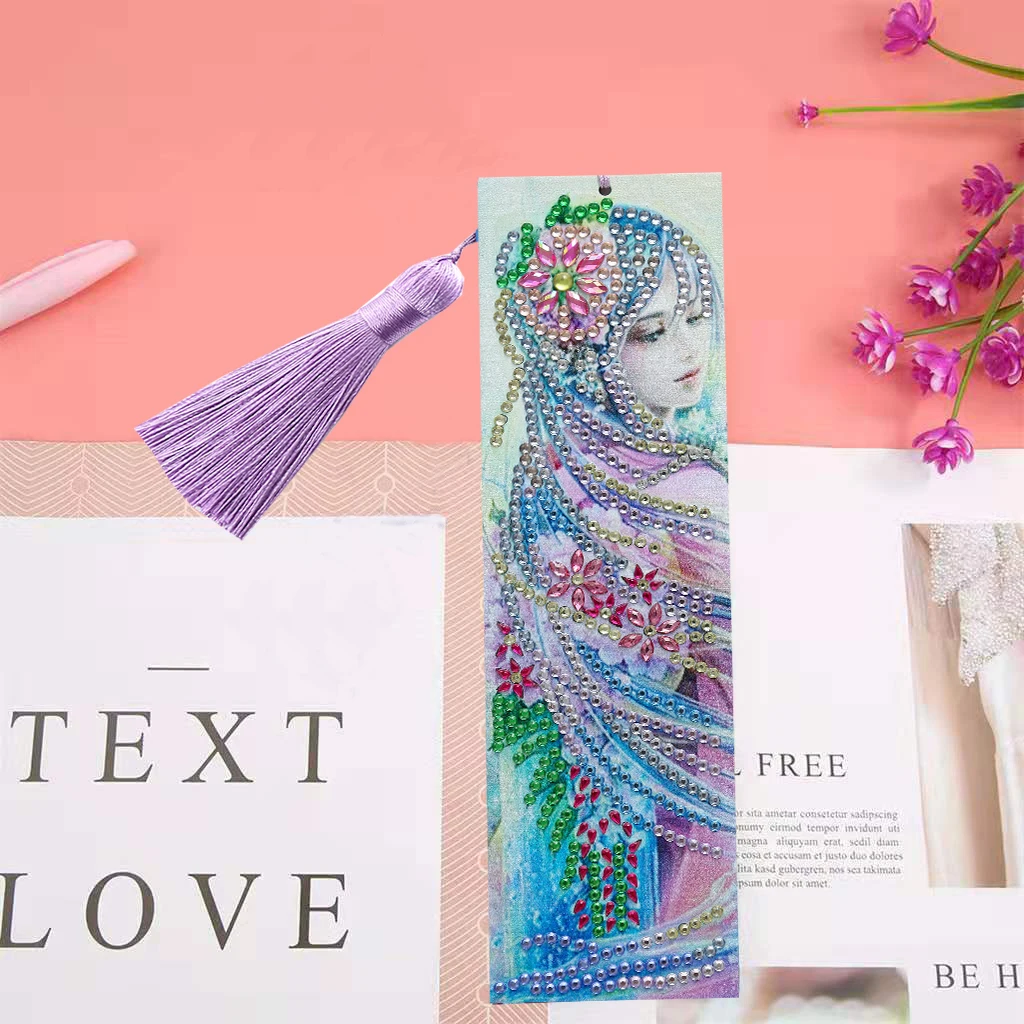 5D алмазная живопись изысканная милая девушка кожаная Закладка с кисточками