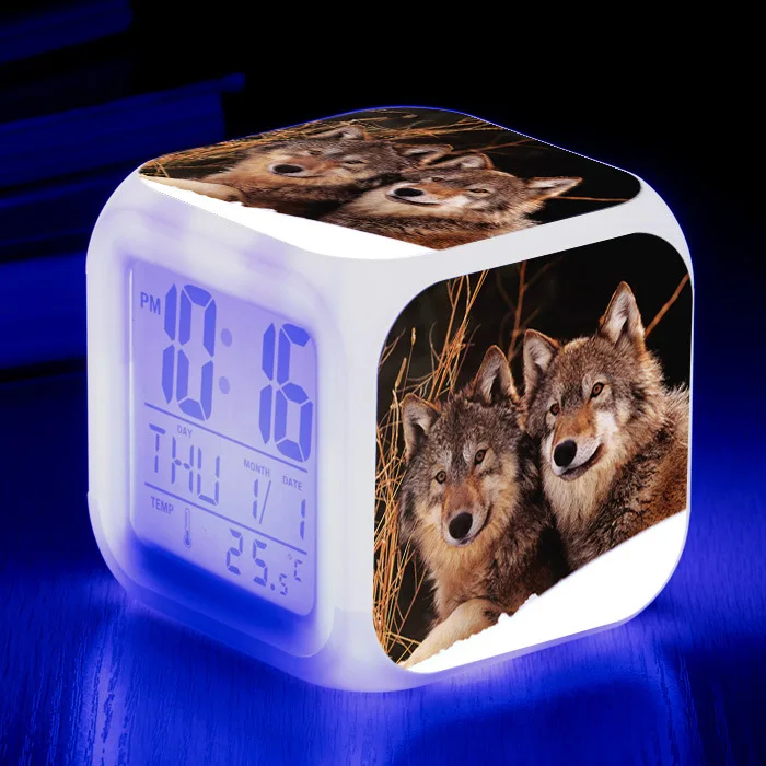 

New Wolf Print Cartoon Led Clock Digital Clock Electronic Alarm Clock for Children Birthday Gift Alarm Clock