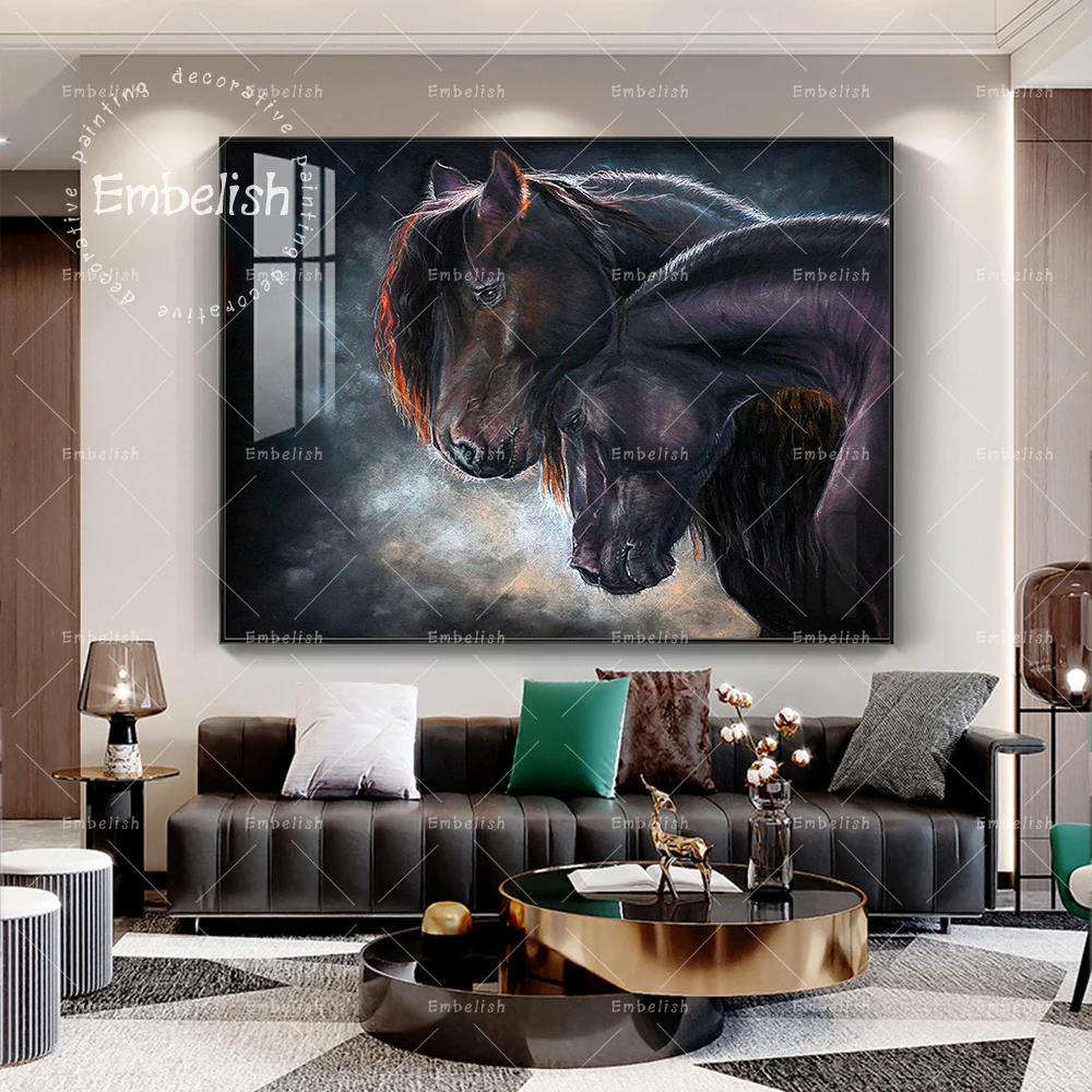 

Embelish 1 Pieces HD Canvas Oil Painting For Living Room Two Frisian Horse In Love Animals Wall Poster Home Decor Artworks
