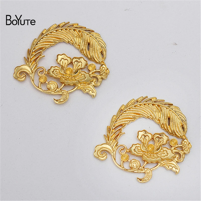 

BoYuTe (10 Pieces/Lot) 45*50MM Metal Alloy Flower Feather Materials Handmade DIY Jewelry Accessories Wholesale