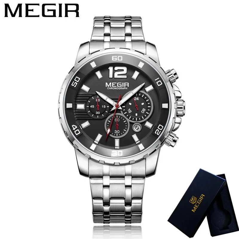 Люксовые часы от бренда MEGIR Для мужчин Водонепроницаемый с хронографом армейские