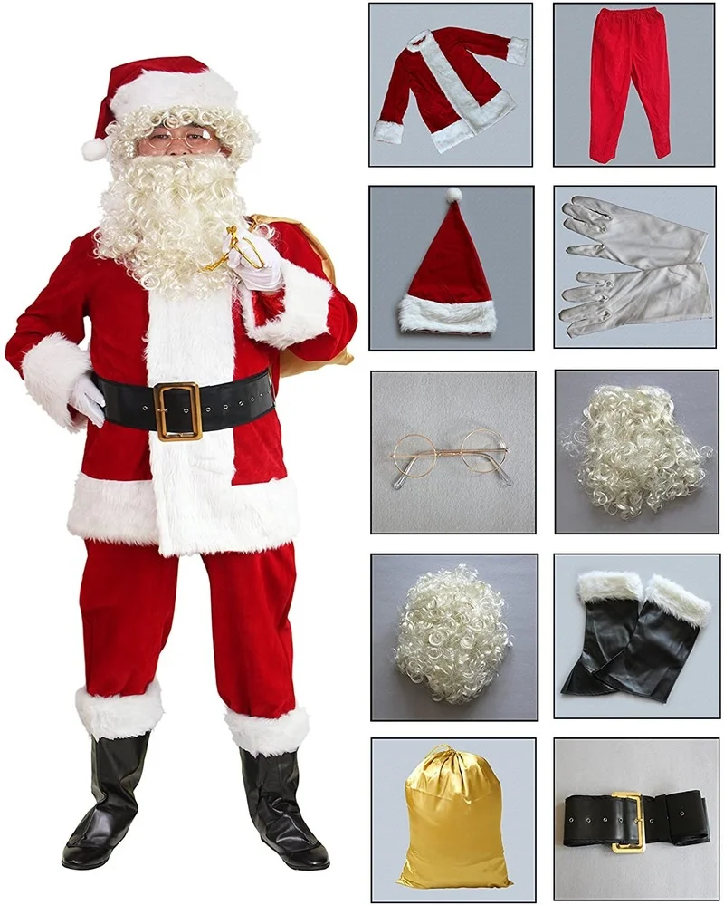 Костюм Санта-Клауса 10 шт. плюшевый костюм для взрослых костюмы косплея пушистые