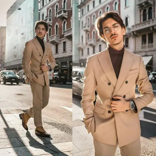 Модный мужской костюм с пиковым лацканом двубортное повседневное деловое