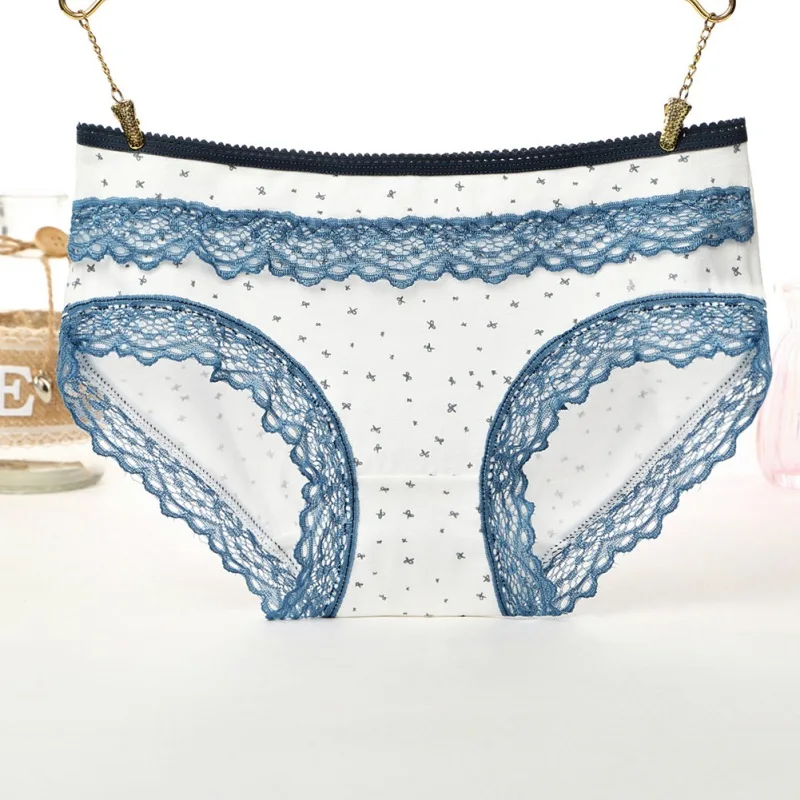 

Women Sexy Printed Panties Lace Bowknot Cotton Briefs Fashion Comfortable Breathable Low Waist Panties For Women
