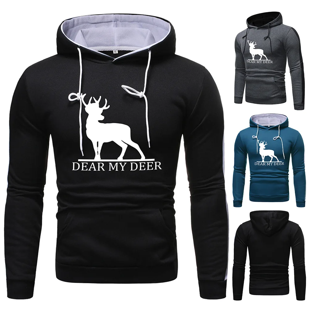 

Spring New Men's Clothing Men's Fashion Peace Deer Print Hoodie Casual Long-sleeved Sports Fitness Jogging Hoodie Streetwear