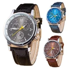 Часы с кожаным ремешком, кварцевые наручные часы с тремя глазами и стеклянным циферблатом, мужские часы