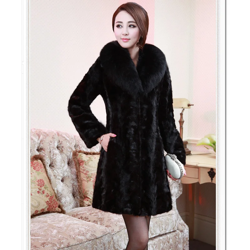 

Autumn And Winter Ladies Fashion New Slim Korean Style Fox Fur Collar Mid-length Coat S-6XL
