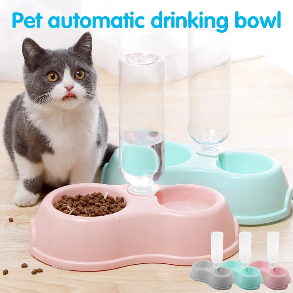 

Detachable 2-in-1 Pet Cat Feeder Set Plastic Water Dispenser Bowl for Dog Puppy Kitten Drinking Bottle Pets Feeding Container