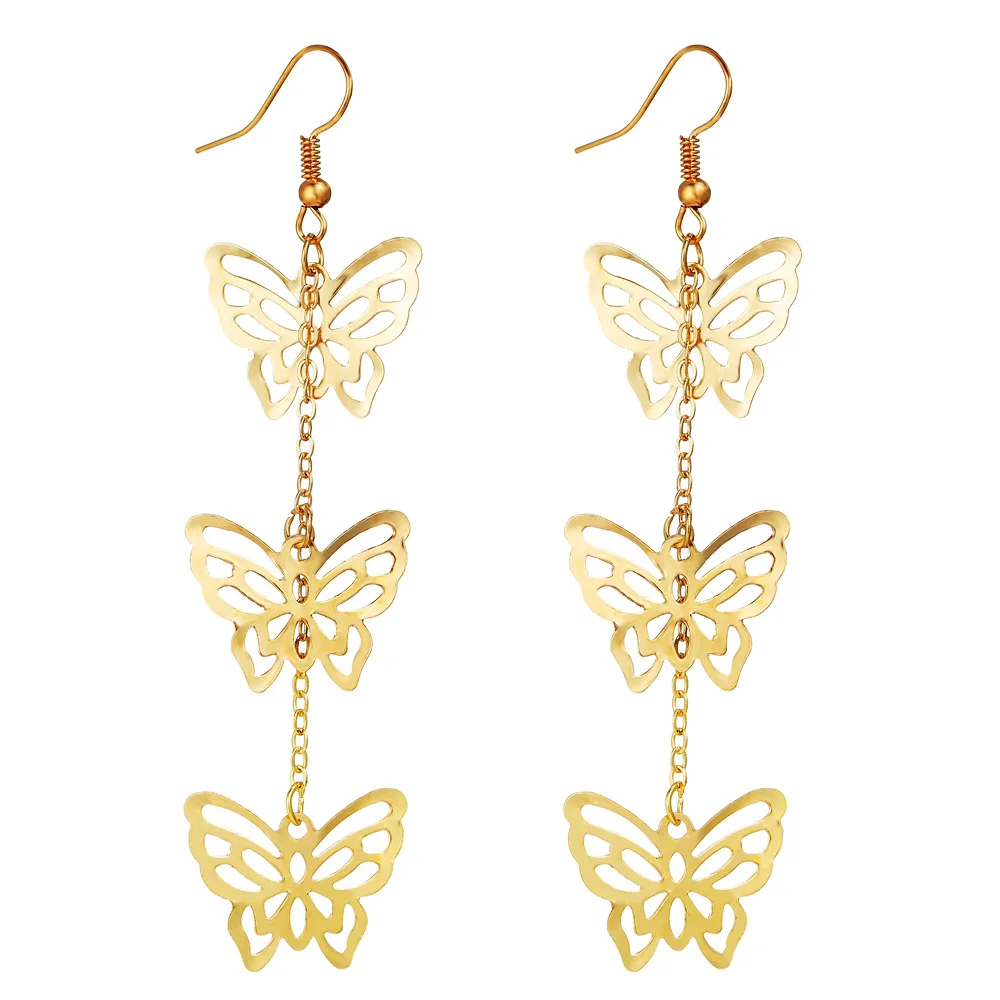 

2021 New Hollow Butterfly Pendant Gold Ladies Earrings Creative Retro Simple Metal Earrings Jewelry Accessories Wholesale