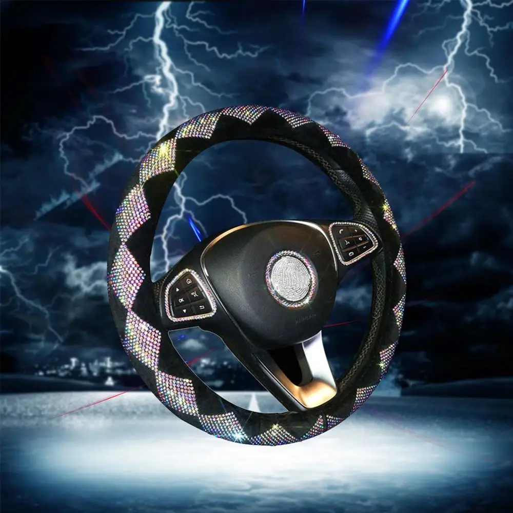 

Lingge Handbrake Gear Seat Belt Shoulder Cover Handle Cover Full Rhinestone Steering Wheel Cover Rearview Mirror Cover