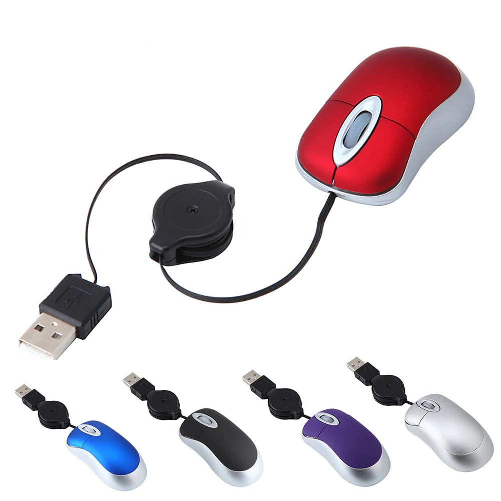 

Universal Cute Telescopic 3 Keys Adjustable 1600DPI Computer Laptop USB Optical Mini Wired Mouse With Retractable Digital Cable
