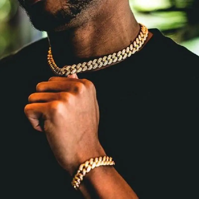 

Personality Hip-Hop Style Diamond-Encrusted Watch+Bracelet+Necklace -3pcs/set Man Watch Set