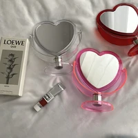 ins korean style heart shaped cosmetic mirror acrylic transparent base makeup mirror double side home bedroom desktop mirror