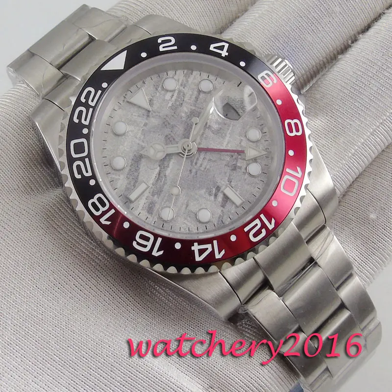 40 мм стерильный серый циферблат красный черный Безель GMT зеркальные