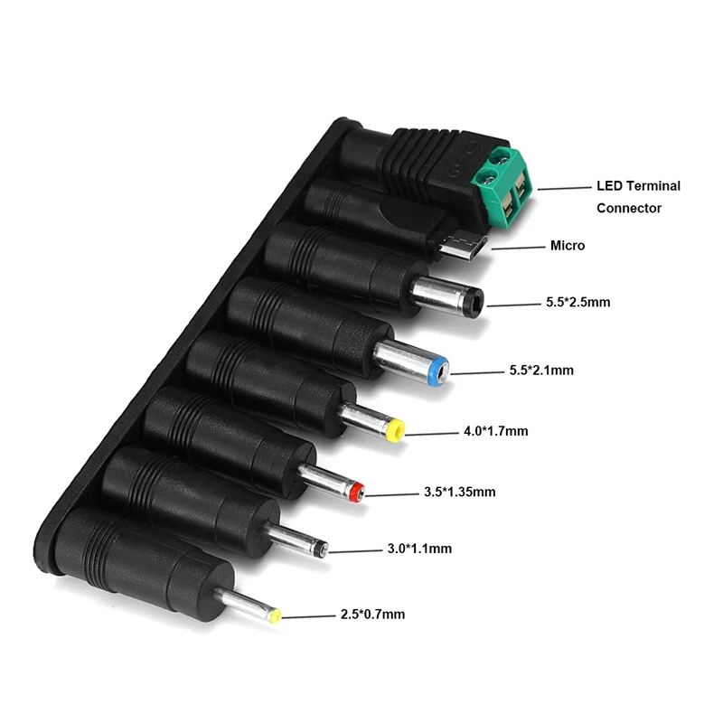 

8pcs/set DC Power Adapter Jack Plug Laptop Adapter Connector 5.5X2.1mm Female to Male Electronic Connectors For Battery Charger