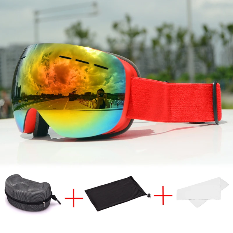 Для взрослых Лыжный Спорт очки большие сферические Gafas сноуборд мужские и женские лыжные очки двухслойные противотуманные - Цвет: Red frame