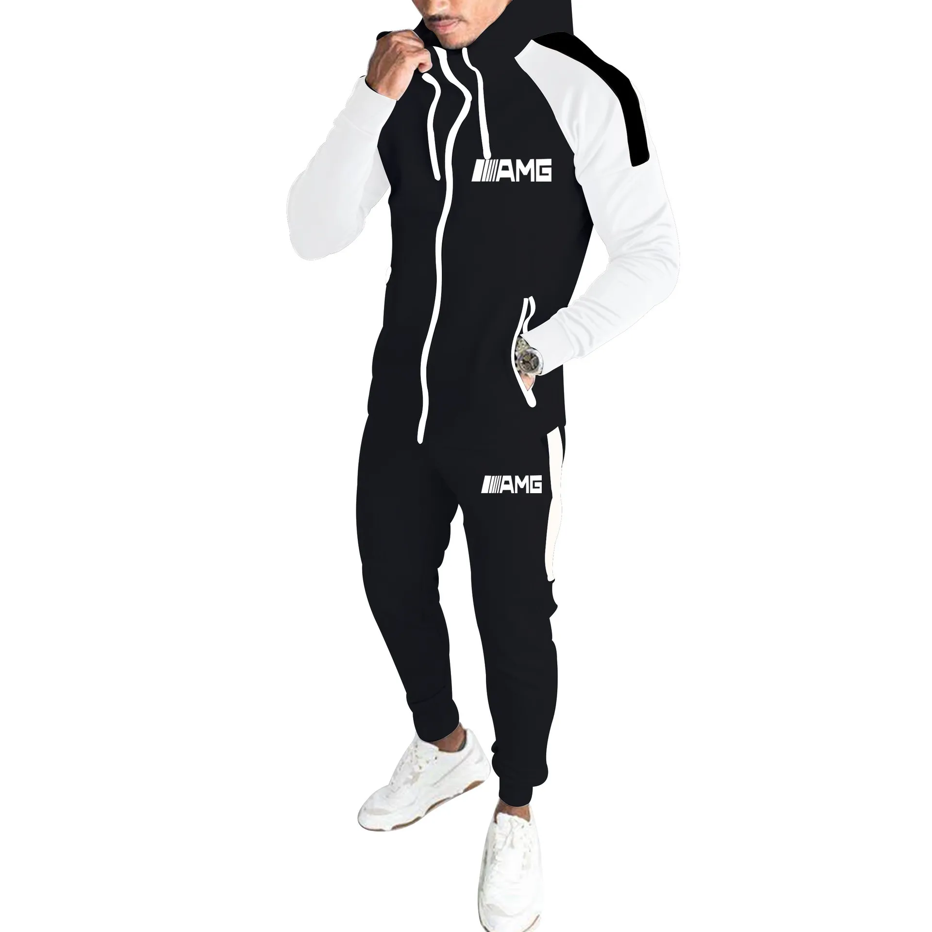 

New letter printed sportswear Patchwork Hip Hop Casual Men's Sets 2021 Korean Style 2 Piece Sets Clothes Men Streetwear Fitness