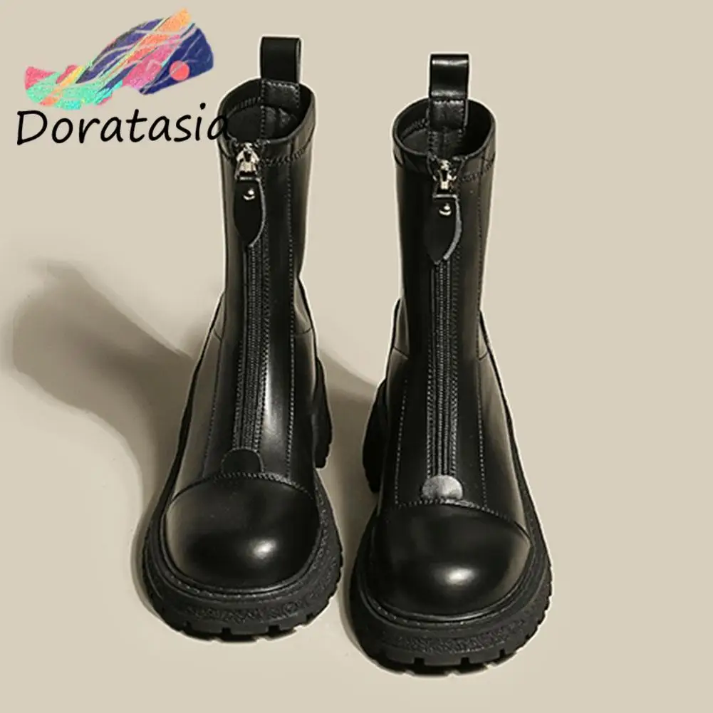 

Женские ботинки челси DORATASIA на молнии, повседневные удобные сапоги на платформе, с круглым носком, на массивном каблуке, модная обувь