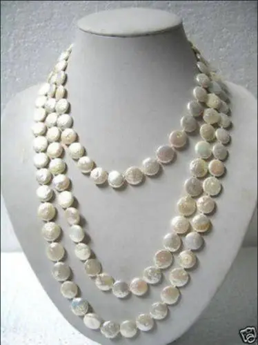 

Beautiful 11-13mm White Coin Pearl 65" Long Necklace