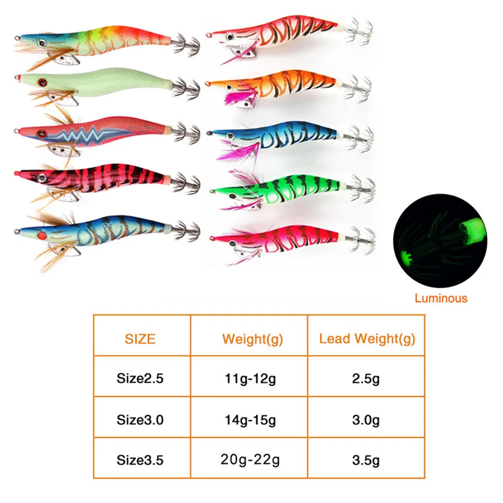 10/20Pcs Squid lures fishing saltwater glow Shrimp Jig heads Wood Bait Octopus 3D Eyes Cuttlefish Artficial wooden baits - купить по