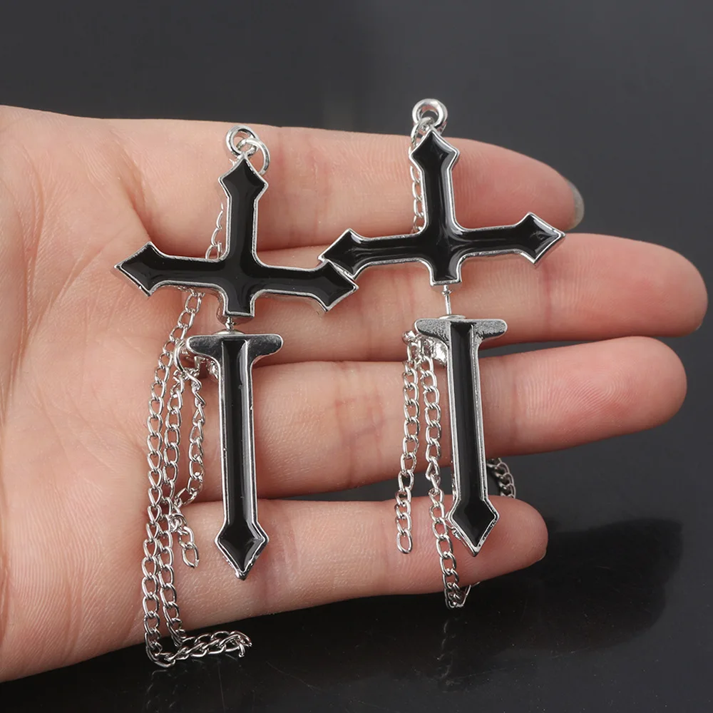 

Fashion Vintage Punk Black Cross Earrings Cерьги Rock Long Chain Women Drop Earrings For Girl Boy Unisex Brincos Jewelry Gift