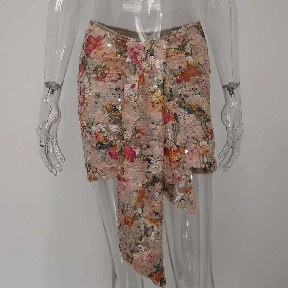 Женская мини-юбка с лентами и блестками завышенной талией | одежда