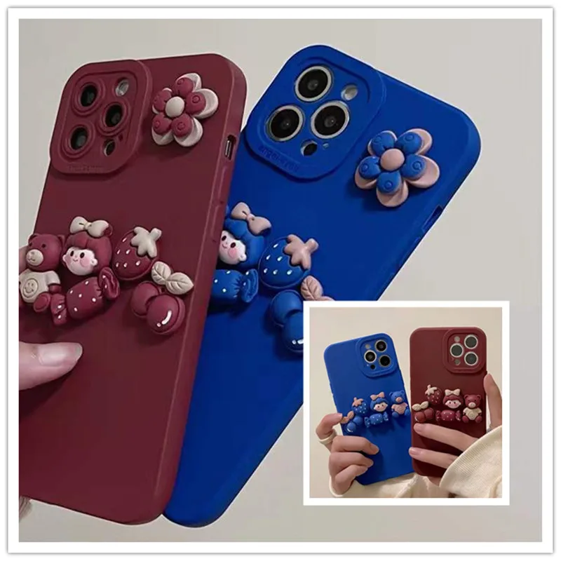 

Cute 3D Cartoon Doll Protective Cover TPU Soft Shell Anti-fall Phone Case For iPhone 13 12 11 Pro Max XSMAX XR X SE 2 8 7 6 Plus