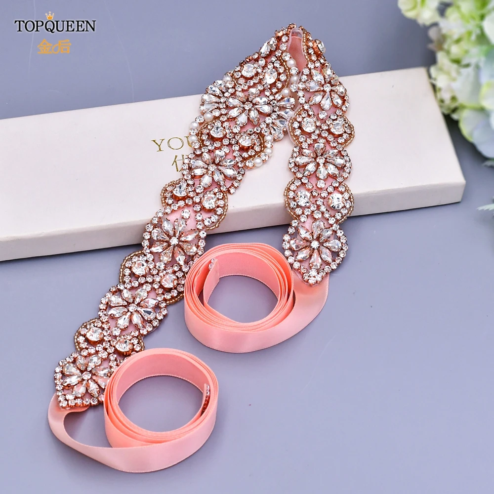 Женский пояс подружки невесты TOPQUEEN цвета розового золота со стразами украшенный