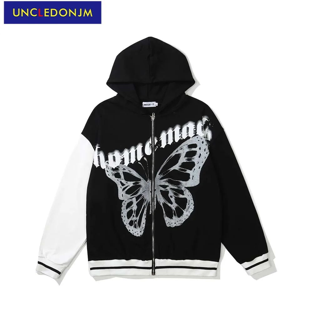 

UNCLEDONJM Butterfly graphic hoodies harajuku japanese streetwear zip up hoodie fashion hoodie men punk clothes