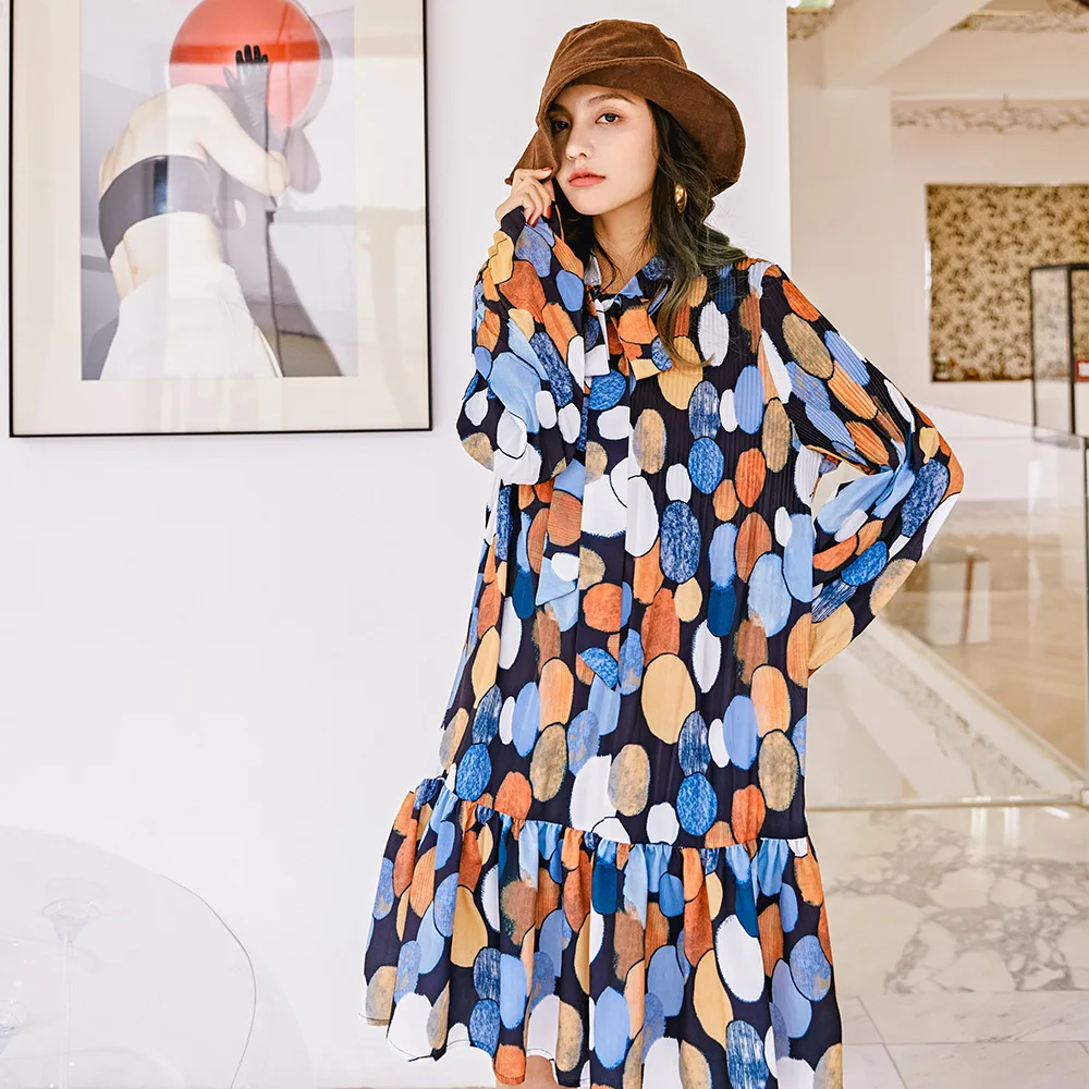 Платье LANMREM женское свободное с принтом модная рубашка во французском стиле