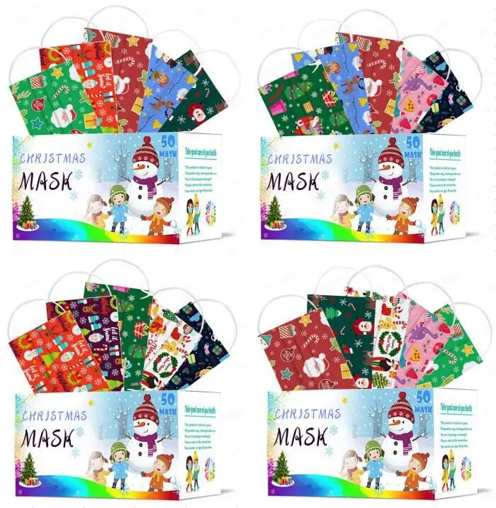 

50pc A Box Mixed Christmas Printed Masks Disposable Breathable Multi-purpose Face Cover Mask Mouth Face Mask Multiple Proteccion