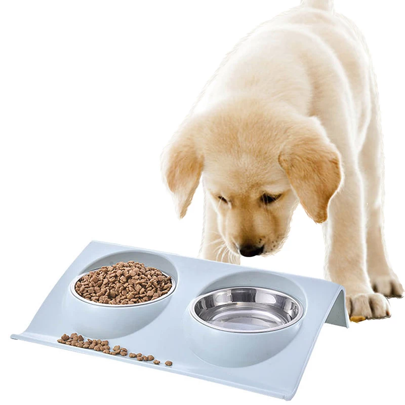 Новая двойная миска из нержавеющей стали для питомцев кормушка воды собак щенков