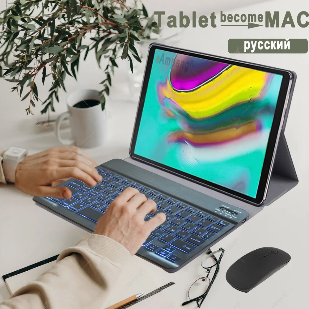 

Case with Russian Keyboard Mouse For Samsung Galaxy Tab A 8 8.0 2019 10.1 A6 2016 10.5 2018 T505 T295 P200 P205 T510 T515 T590