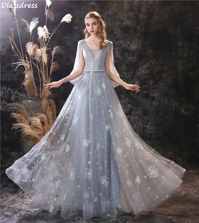

A-line Prom Dresses Sleeveless Laces Simple Ruffels Backless Illusion Wrap Gray Floor Length Evening Dress платья знаменитостей