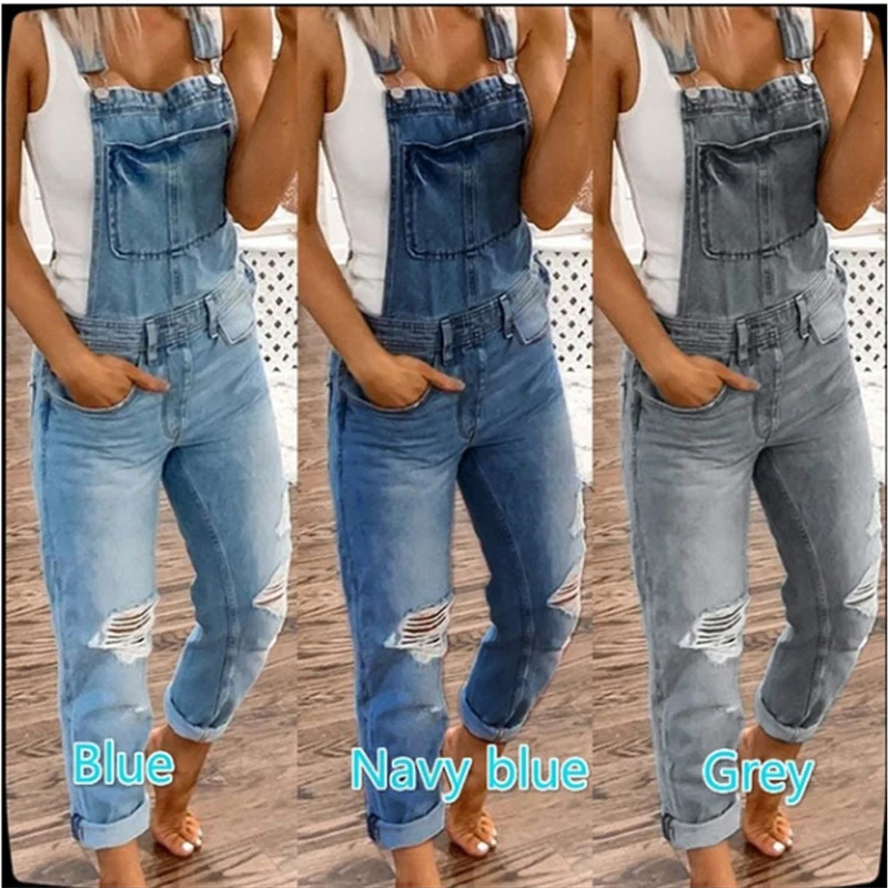 Streetwear Pants Women Explosion Suspender Pants Women Waisted Wide Leg Denim Pants Ripped Straight Leg Jeans Bib Pants Women
