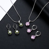 fashion temperament jewelry necklace earrings two piece round multicolor zircon pendant set